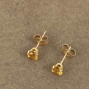 Vintage 14K Gold 4MM Yellow Topaz Studs November Birth Stone Earrings